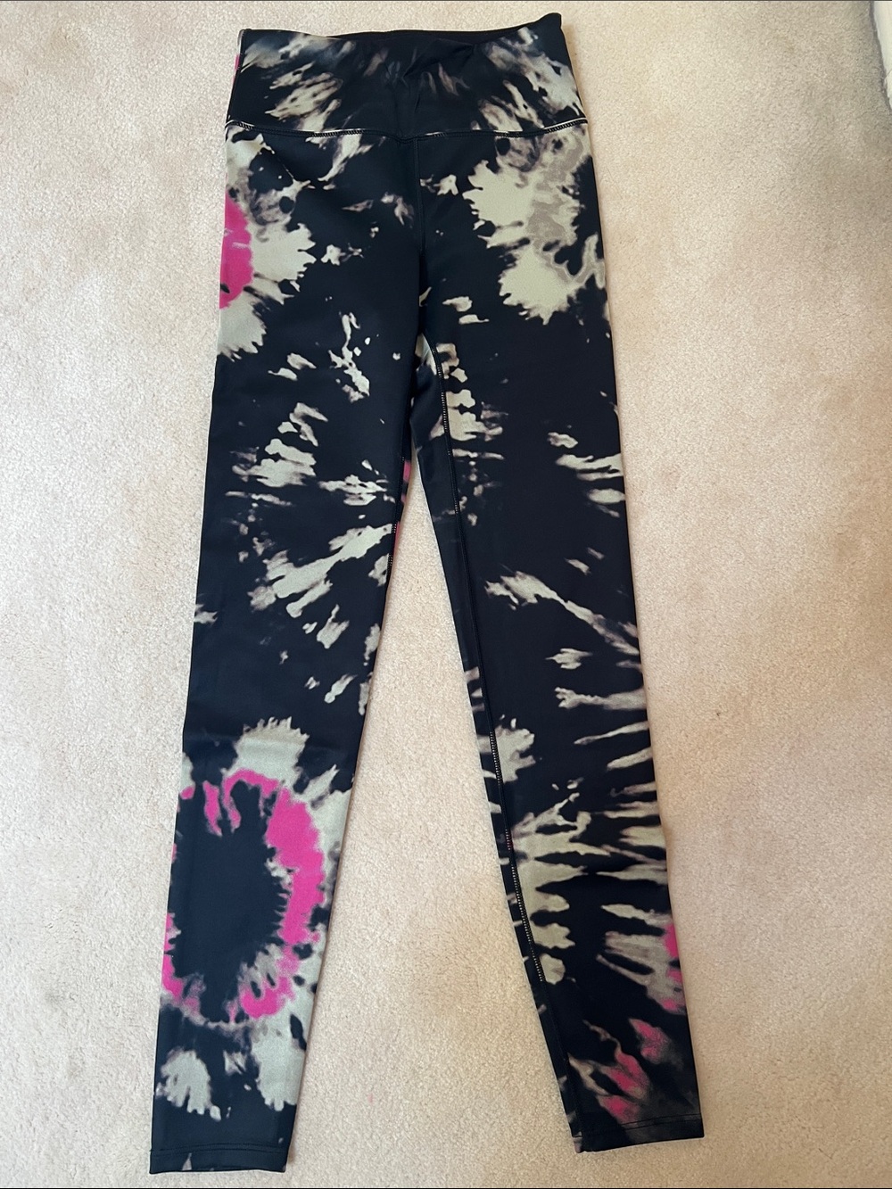 Women's Black Tie-Dye Leggings with Pink Accents